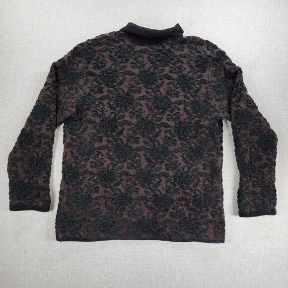Maglificio Belvedere Womens Cardigan M Black Brown Floral Print Knit Embroidered - Picture 2 of 13